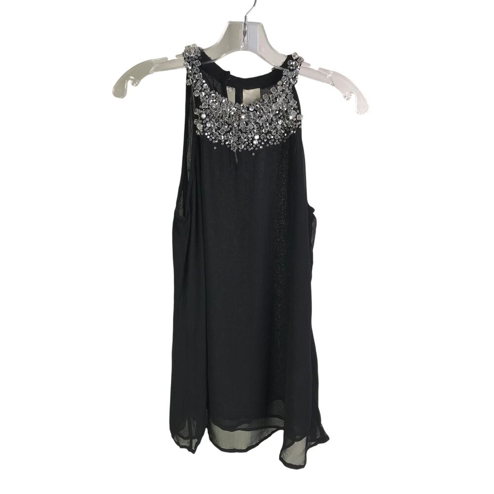 Ecru Top Womens Size XS Black Halter Beaded Keyhole Back Sleeveless NWT
